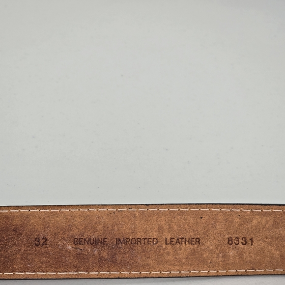 1983 Bergamot Brass Works Deer Buckle Western Tooled Leather Belt Size 32 USA - Picture 4 of 7